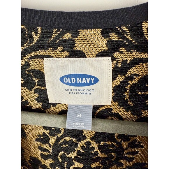 Old Navy Jacket Women Medium Jacquard Open Front Blazer Black Gold Office, party - Picture 6 of 15